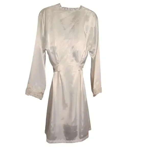 Jones New York Women White Slip Nightgown Robe Medium Lace Trim Adjustable Bride - Picture 2 of 9